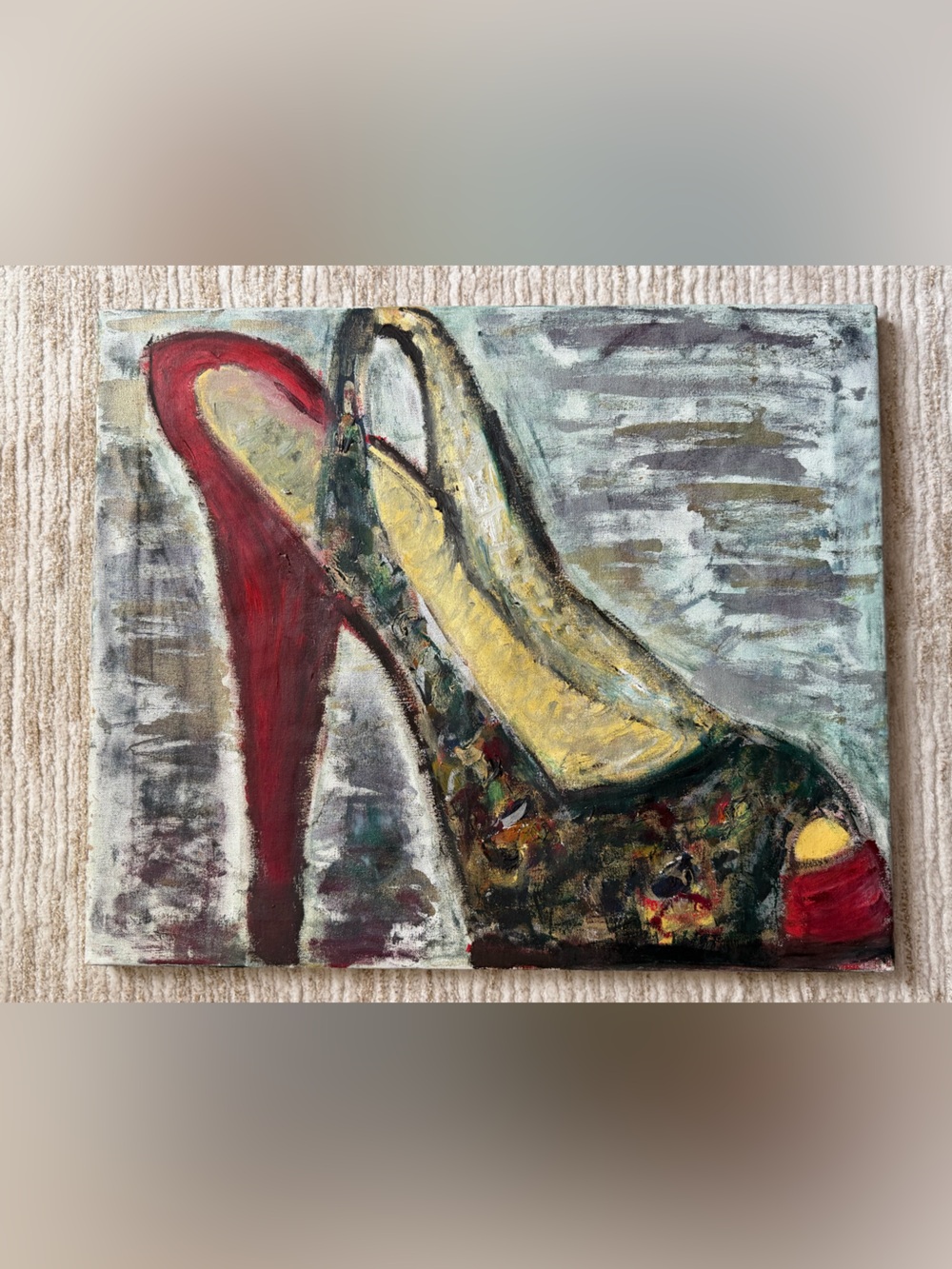 Original Expressionist Red High Heel Canvas Painting by Stan K, 2014 (20x24)